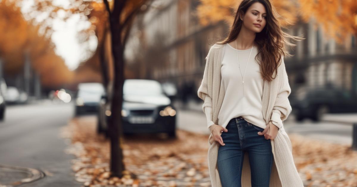 Koszula oversize w połączeniu z legginsami, ukazująca kontrast stylizacji.