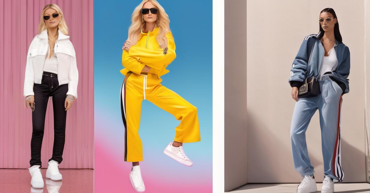 Kluczowe elementy garderoby w stylu Y2K: dżinsy z niskim stanem, crop top, spódniczka mini, dres welurowy.